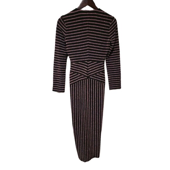 Fleur Du Mal Mitered Long Sleeve Body Midi Dress Striped Glitter Size Large - Picture 3 of 12